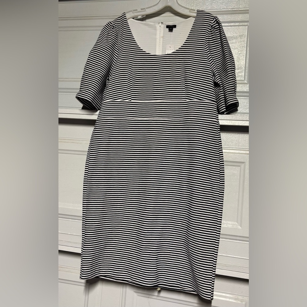 Ann Taylor Black and White Striped Midi Dress